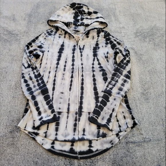 Accessories - Chaser Womens Jacket Small Black White Tie Dye Hooded Full Zip Y2K Ribbed